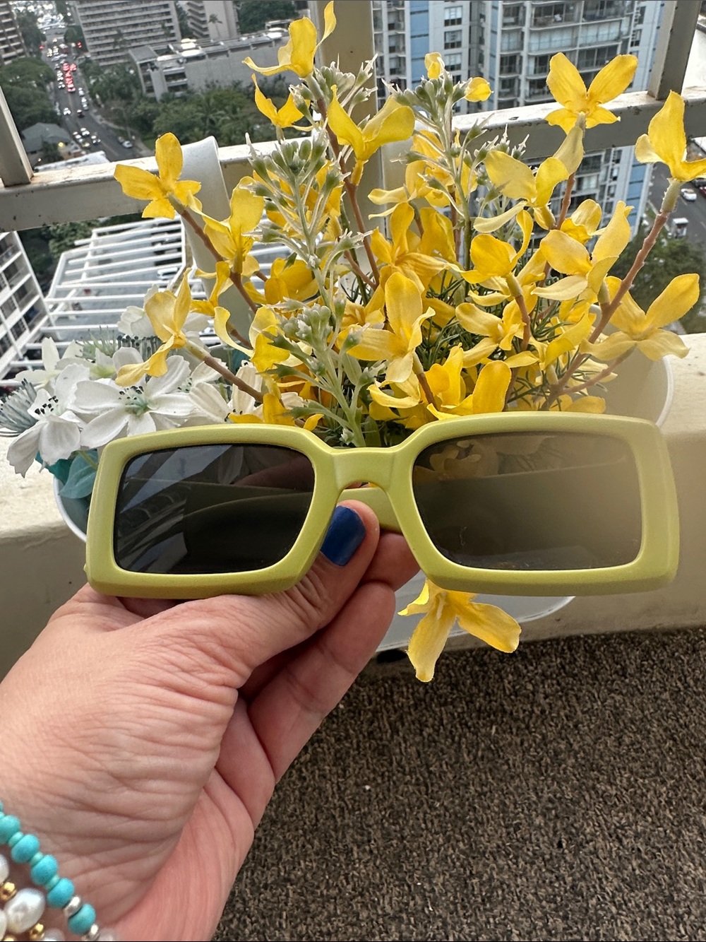Square Frame Olive Green Sunglasses